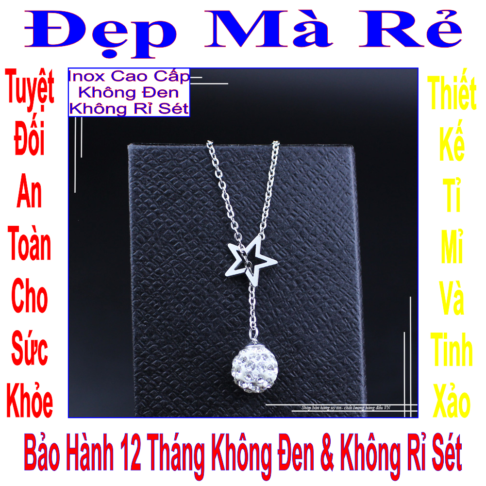 ( Đảm bảo hạt đá khít đều đẹp ) Dây chuyền hình ngôi sao cách điệu trái châu và ngọc trai - Cam kết 1 đổi 1 nếu hoen , gỉ sét