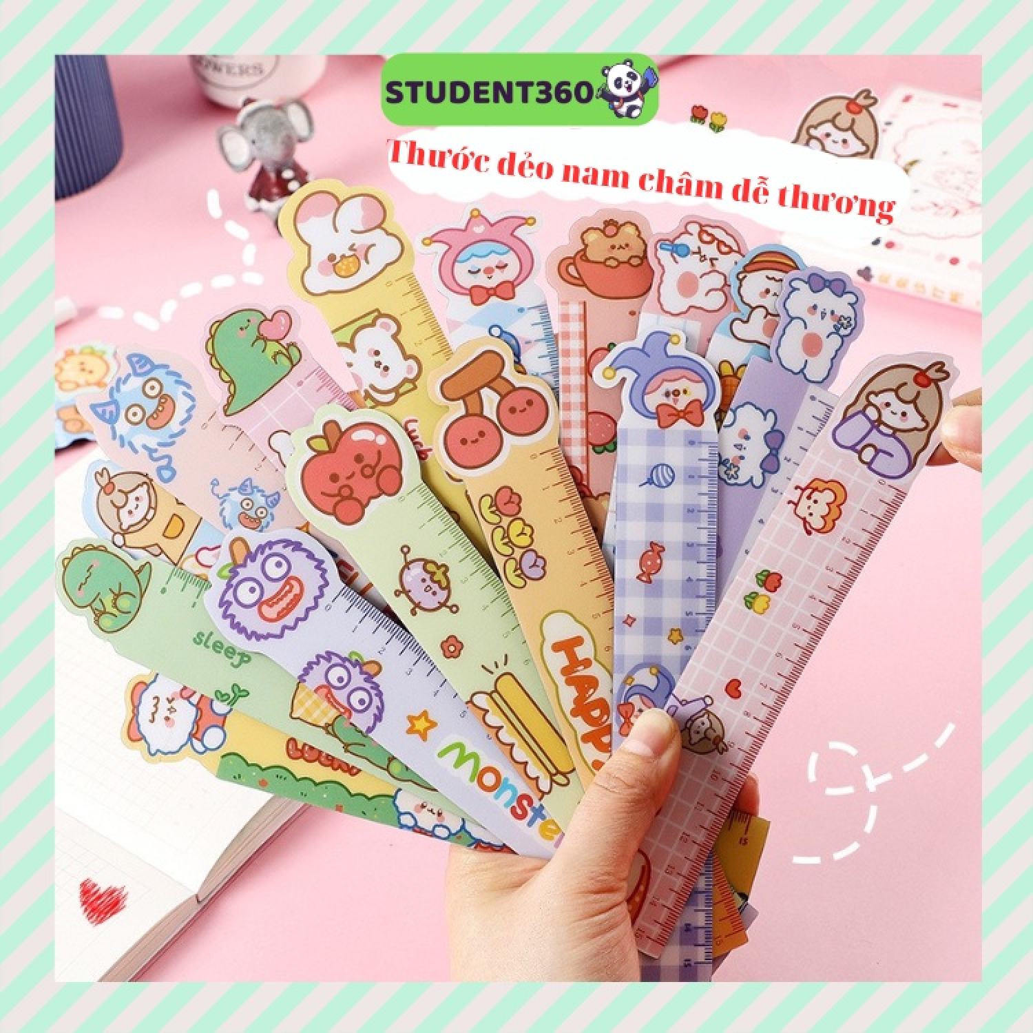 Thước kẻ dẻo nam châm họa tiết hoạt hình cute 15cm đồ dùng học tập