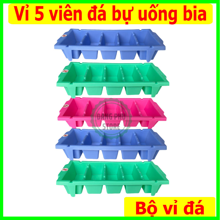 Combo 5 vỉ khay làm đá 5 viên đá bự cỡ uống bia, vỉ đá nhựa chất liệu cao cấp, dễ dàng lấy đá- màu ngẫu nhiên- VIDA-51
