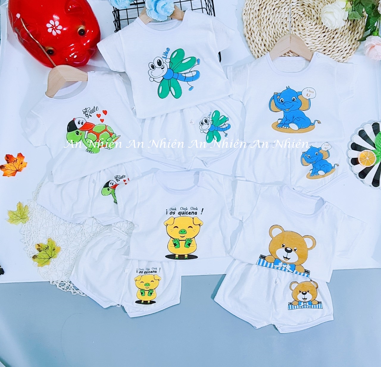 Quần áo trẻ em: Set 5 bộ cộc tay quần đùi chuồn chuồn từ 3-14kg