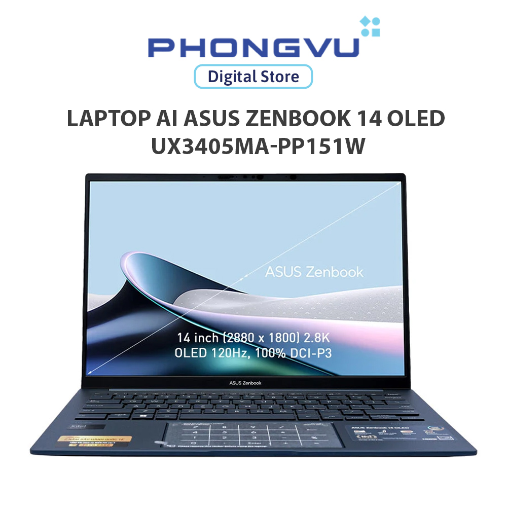 Laptop AI ASUS Zenbook 14 OLED UX3405MA-PP151W (Ultra 5-125H/RAM 16GB/Onboard/512GB SSD/Windows 11) - Bảo hành 24 tháng