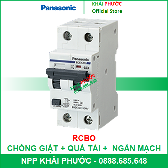 Panasonic CB Chống giật PANA 1 pha 2P RCBO 6A 10A 20A 25A 32A 40A 50A 63A, Áp to mat chống giật, át chống rò - KHẢI PHƯỚC ELECTRIC