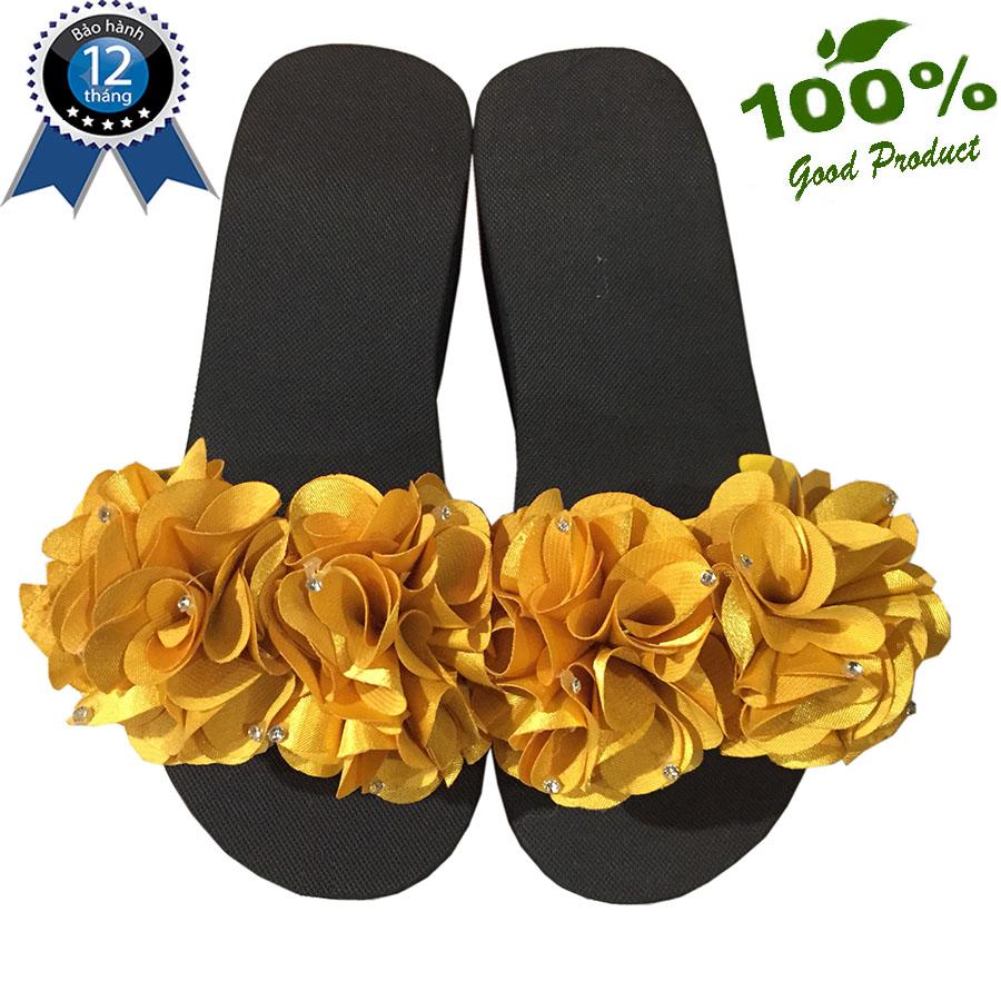 Dép xốp hoa mẫu đơn vàng 7cm hàng tốt
