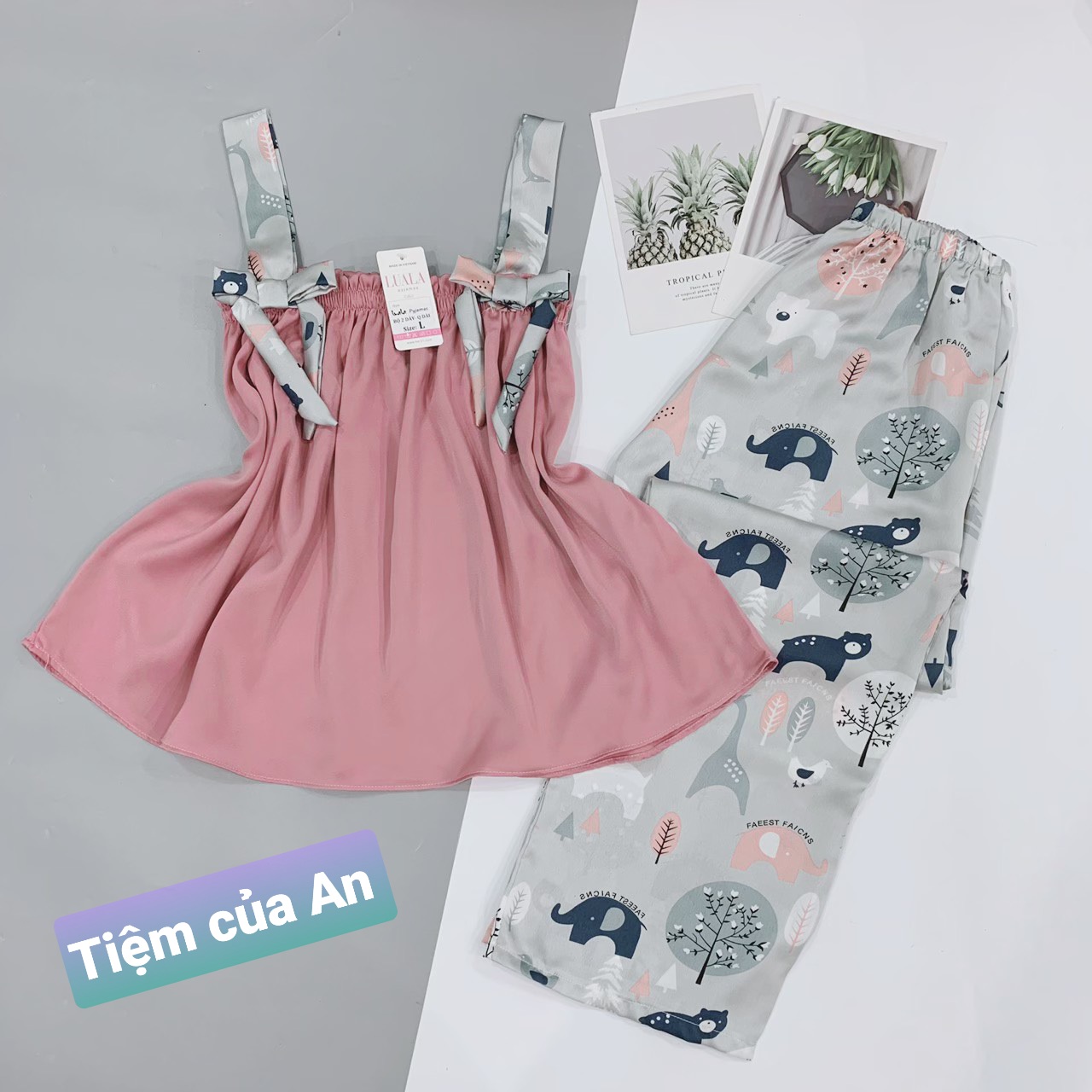 Bộ áo dây lụa tằm+ quần lụa satin