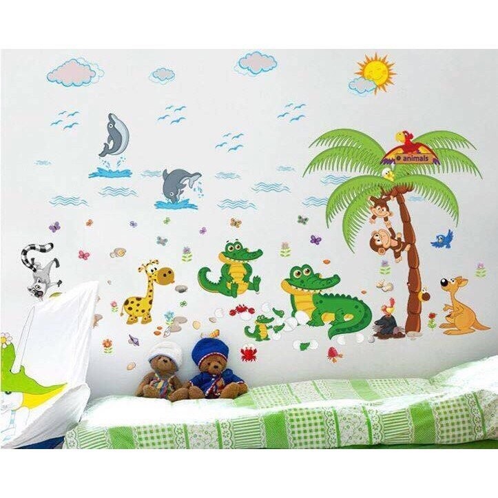 Tranh trang trí phòng cho bé AO CÁ SẤU- Giấy và decal dán tường trẻ em
