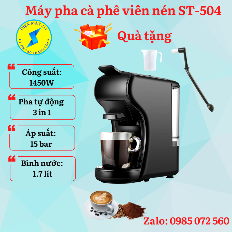 Máy pha cafe viên nén tự động Nespresso, Espresso, Nescafe Dolcegusto ST-504, 3 in 1