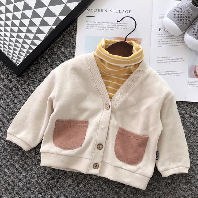 Áo khoác Cotton len mỏng nhẹ cho bé, áo khoác Cardigan cho bé trai và bé gái từ 6-19kg