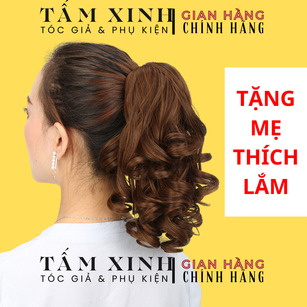 Tóc giả nữ đẹp xoăn lọn cao cấp, dạng đuôi tóc giả kẹp trung niên, kiểu tóc nữ giả dạng kẹp ngoạm 25cm