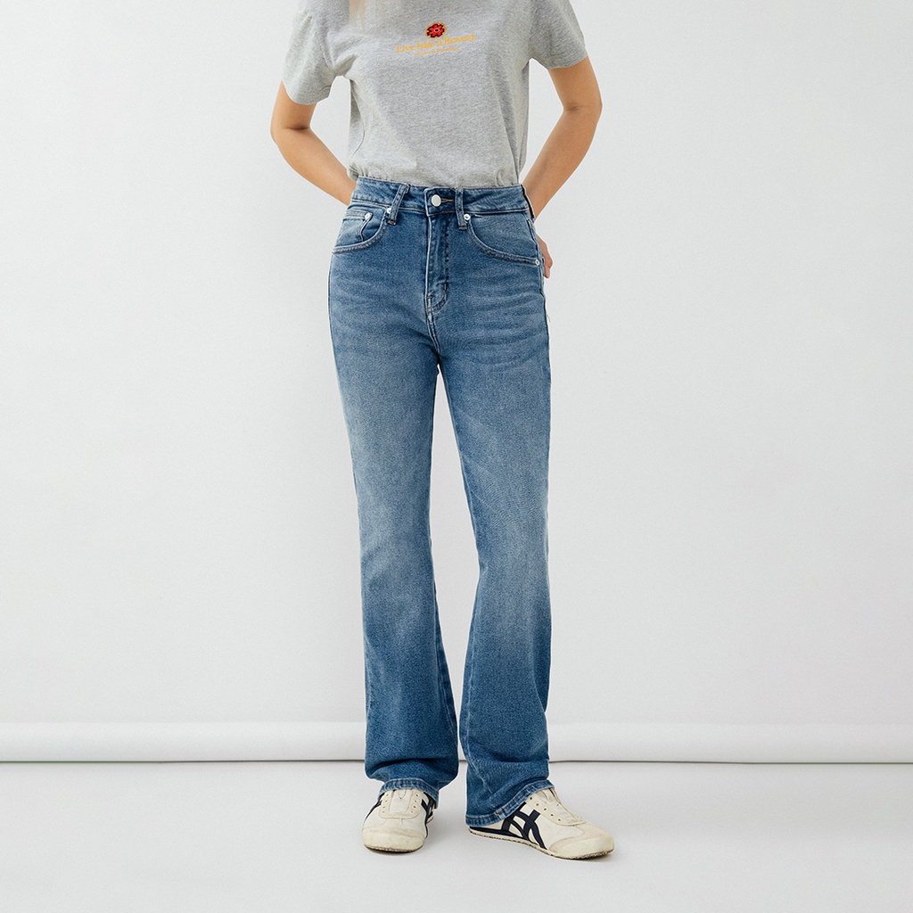 Quần jeans nữ Owlbrand Flare/Xanh đậm