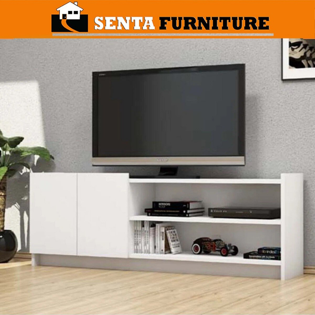 Kệ tivi 2 cánh Tủ kệ tivi phòng khách đẹp 1m4 giá tốt chất gỗ công nghiệp màu trắng ST0202