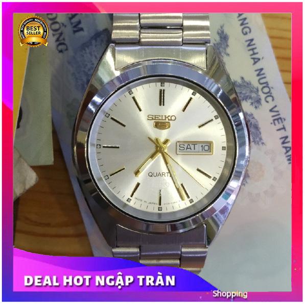 { ĐỒNG HỒ BẢO TÍN SHOP SỊN } Đồng Hồ Nam Trắng seiko bạch kim Quazt S5 Pin + Thẻ Bảo Hành