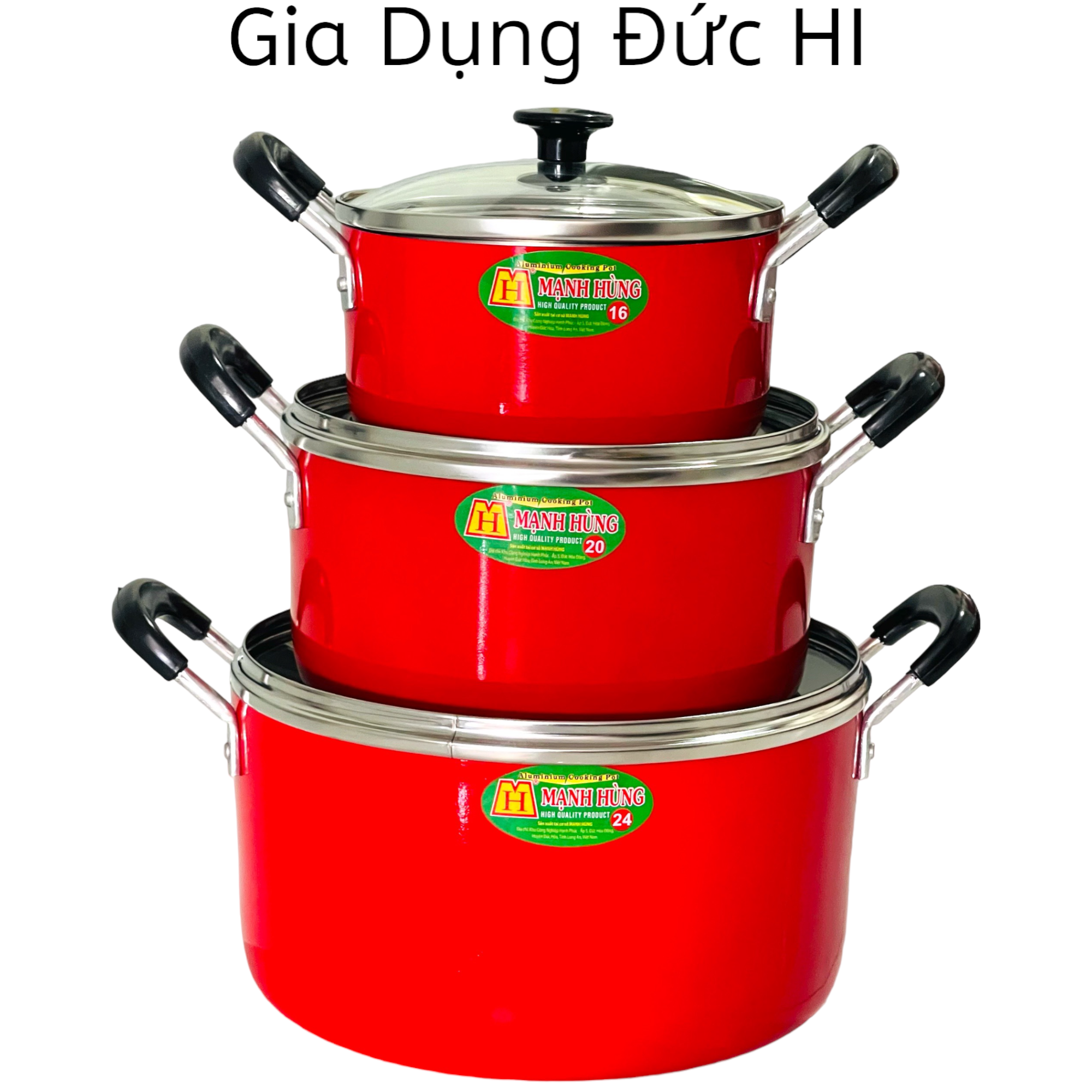 Bộ 3 Nồi Nhôm Chống Dính Nắp Kính Mạnh Hùng - Đường Kính 24cm 20cm 16cm - bộ 3 nắp kính sumio