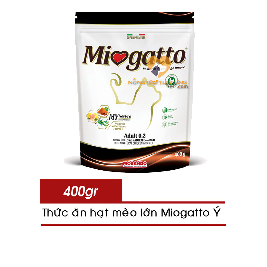 Thức ăn hạt cho mèo lớn morando miogatto 400g - adult0.2 -tốt cho tiêu hóa -