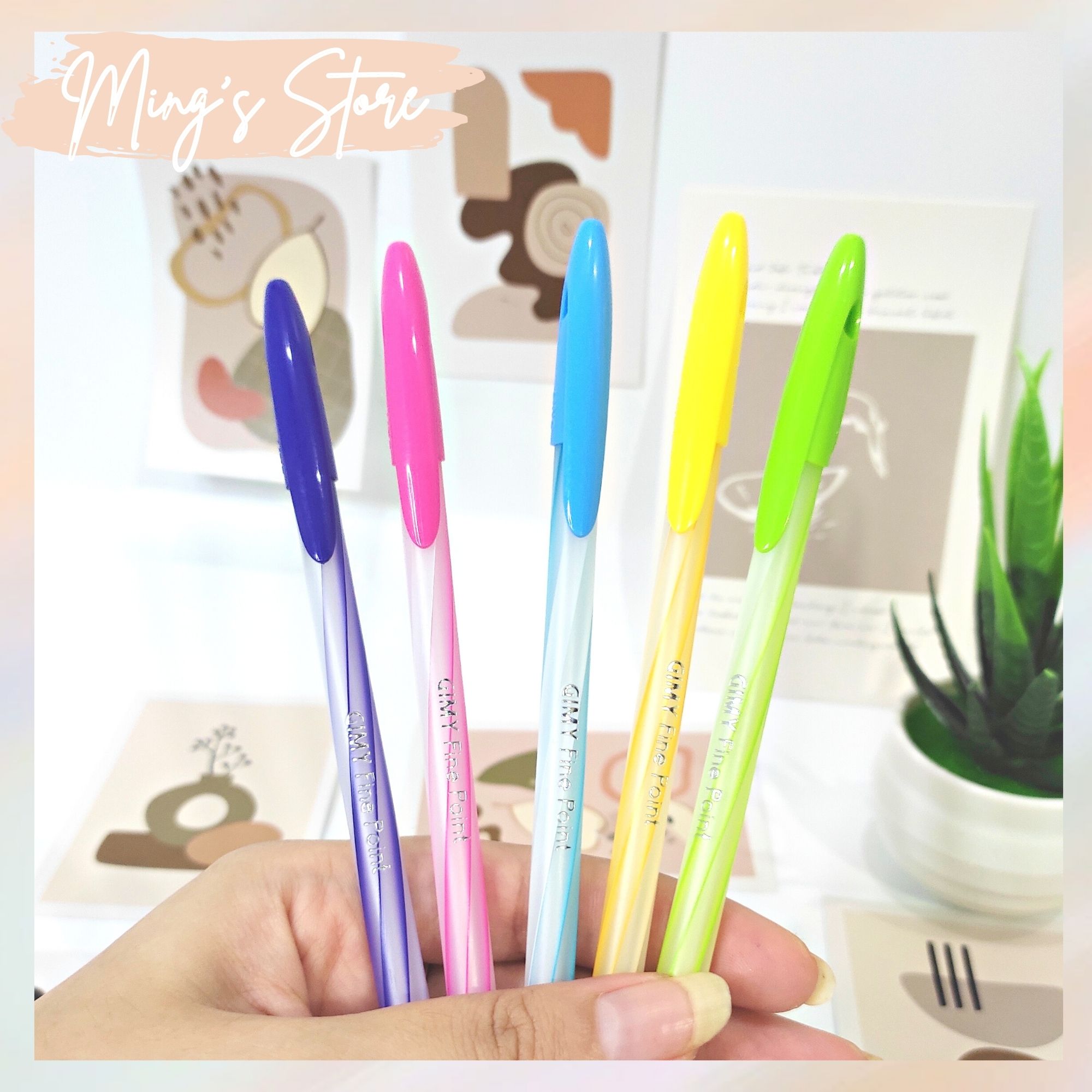 Combo 5 bút bi nến mực xanh 5 màu pastel xinh xắn cute