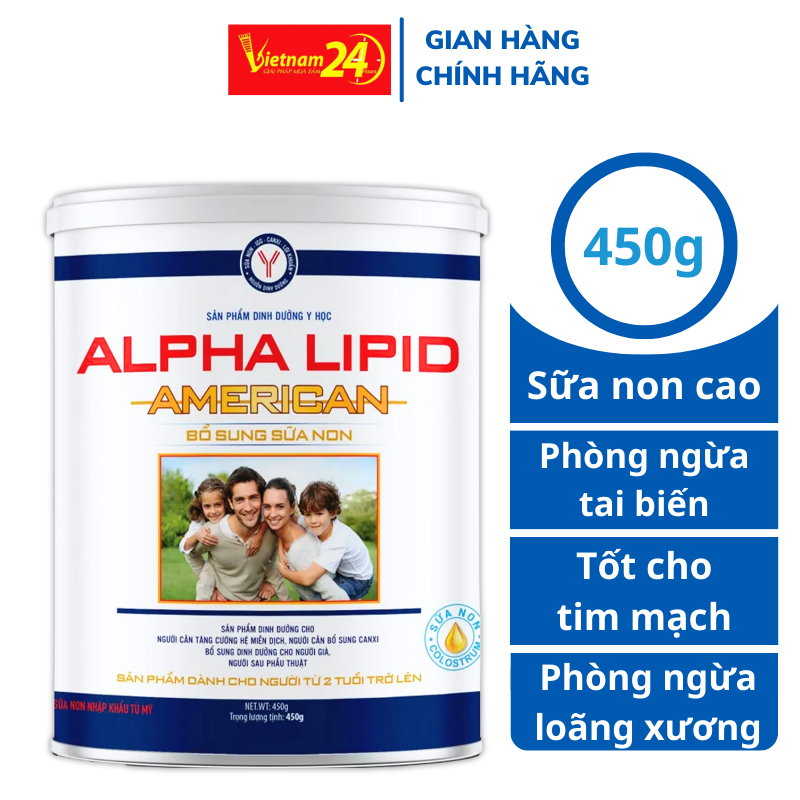 Sữa non Alpha Lipid AMERICAN 450g VIETNAM24H Tăng cường sức đề kháng hồi phục sức khỏe bổ sung Canxi và giúp phát triển toàn diện