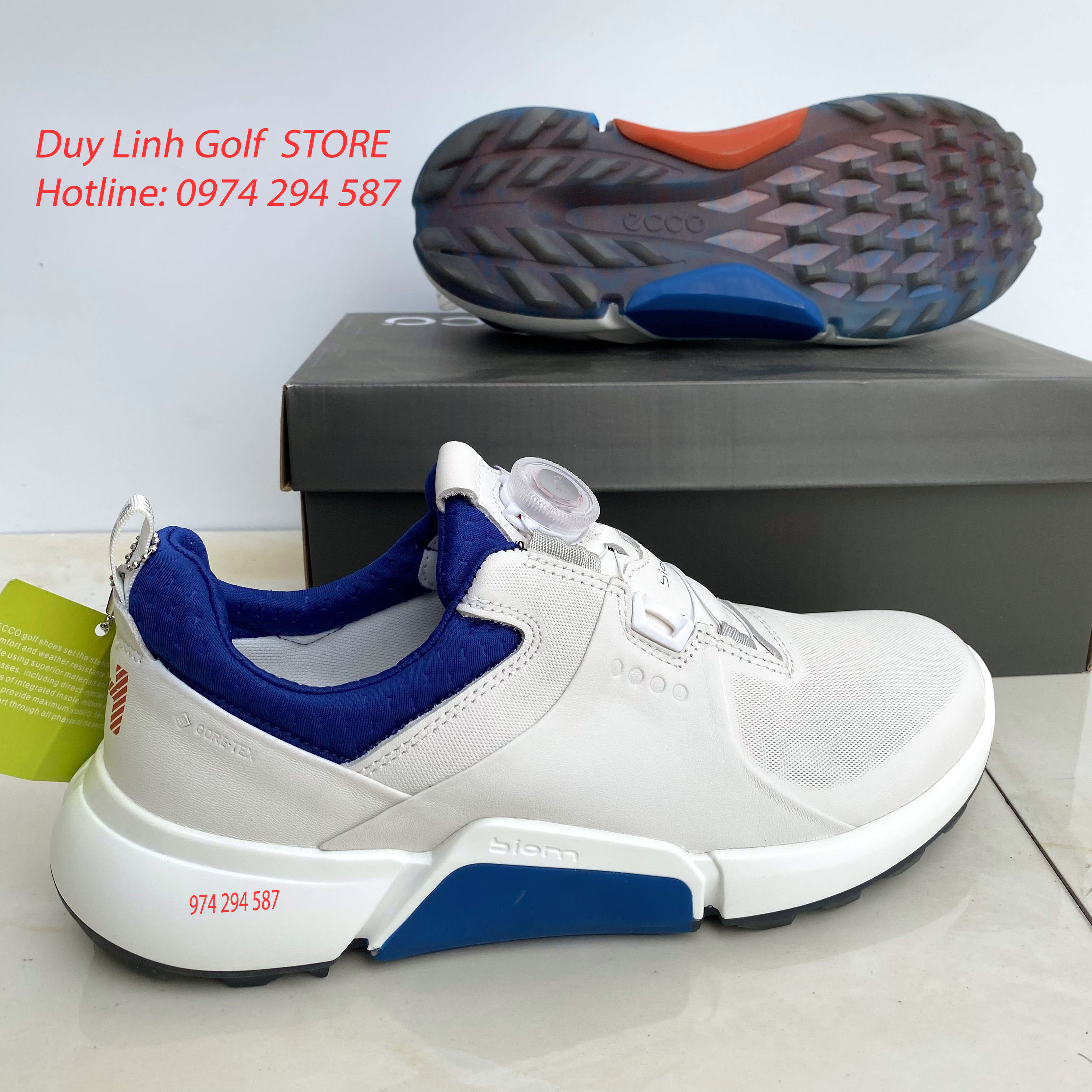 Giày golf nam ecco biom nút vặn, chất liệu da pu cao cấp, chống thấm nước, đế cao su mềm, cao 3cm, siêu êm chân, không trơn trượt