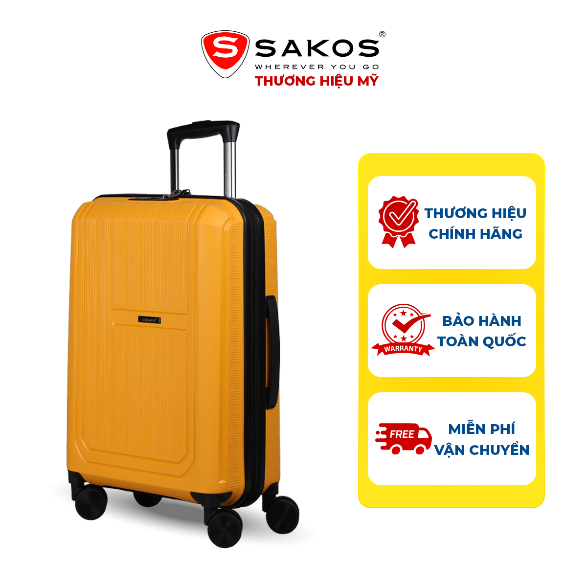 Vali du lịch nhựa cao cấp SAKOS PORTA Z22 - Size S, Xách tay - Nhựa PP chống va đập, Thiết kế trẻ trung, Khóa TSA bảo mật an toàn