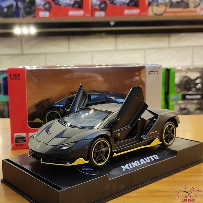 Mô hình xe Lamborgini 770-4 kèm đế tỉ lệ 1:32 hãng Miniauto màu đen nhám
