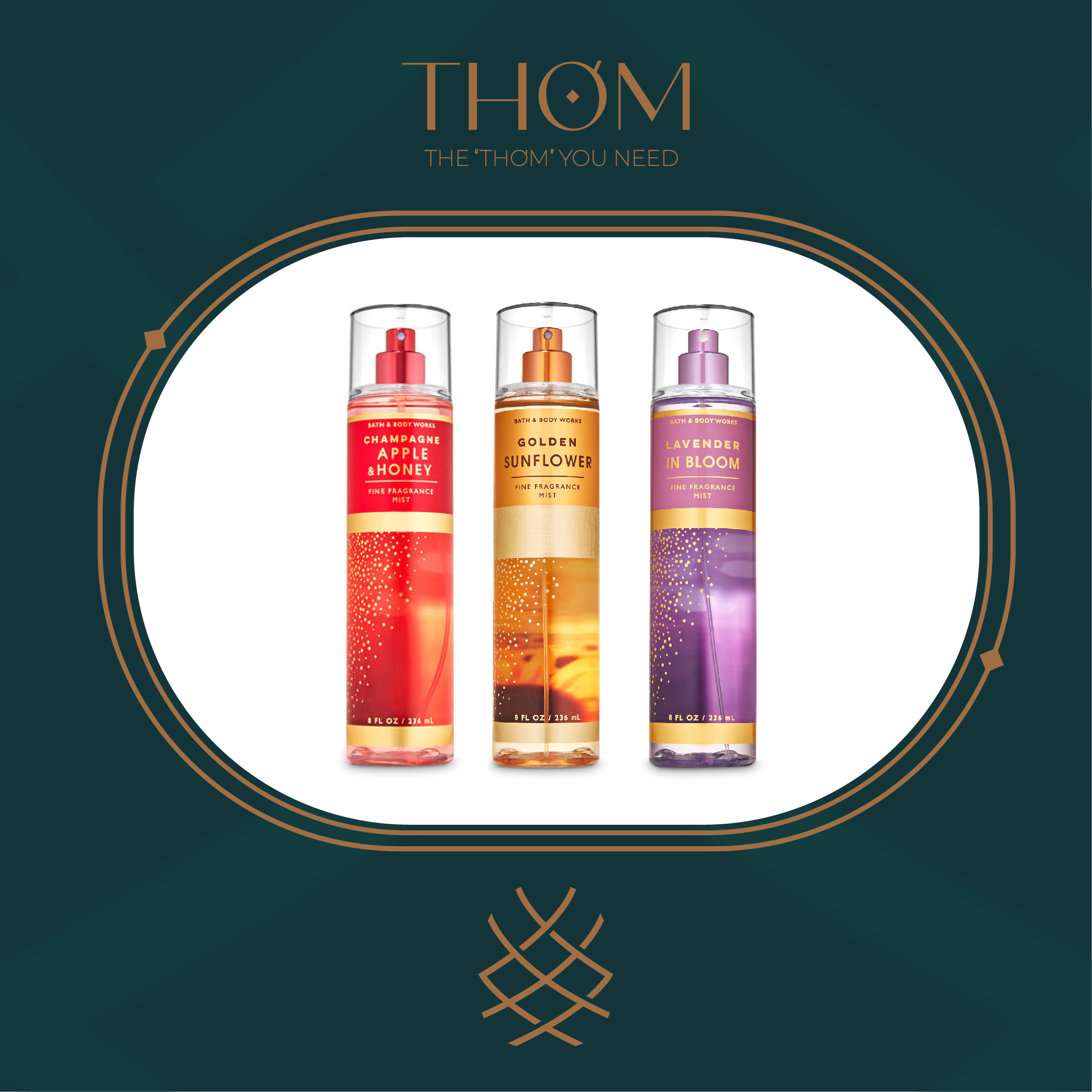 GOLDEN SUNFLOWER | LAVENDER IN BLOOM | CHAMPAGNE APPLE & HONEY | Sản Phẩm Xịt Thơm Toàn Thân Fine Fragrance Mist Bath & Body Works 236ml