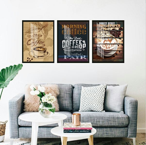 bộ 3 tấm tranh dán tường trang trí quán cafe trà sữa trà tranh giá rẻ đẹp in theo kích thước yêu cầu  atk