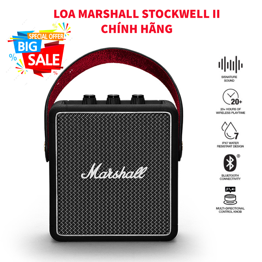 Loa bluetooth marshall stockwell ii chính hãng m12, loa bluetooth không dây, bluetooth 5.0 kết nối ổn định, loa bluetooth chống nước chuẩn ipx7, loa công suất 20w, bh uy tín 1 đổi 1