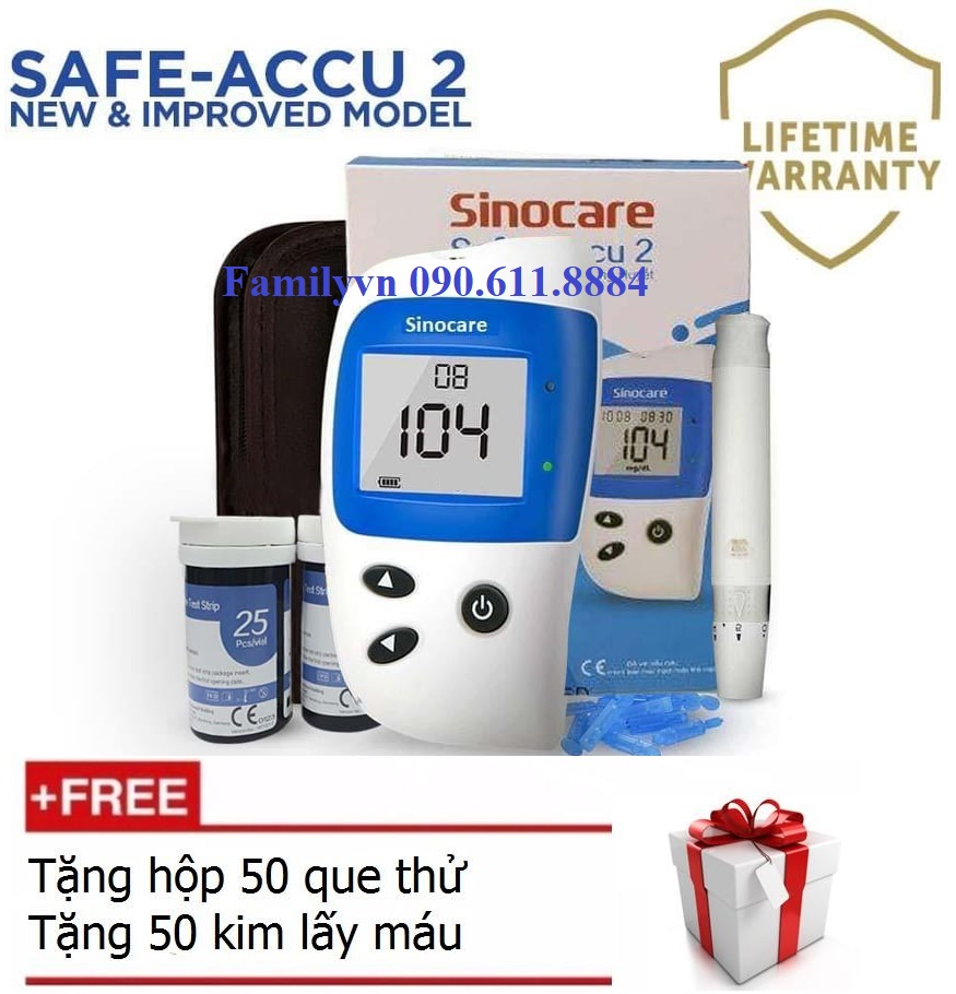 Bộ máy đo đường huyết Safe Accu 2 tặng 1 hộp 50 que thử và hộp 50 kim chích máu