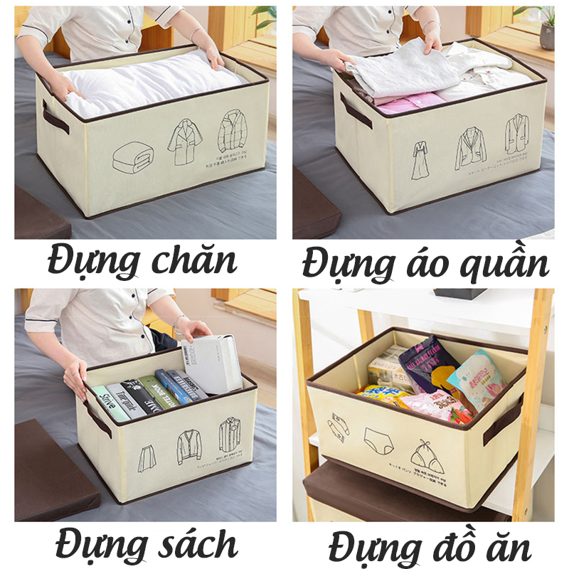 Hộp vải đựng quần áo gấp gọn đa năng, hộp vải đựng đồ lót, chăn màn, đồ chơi, thùng vải đựng đồ quần áo có nắp