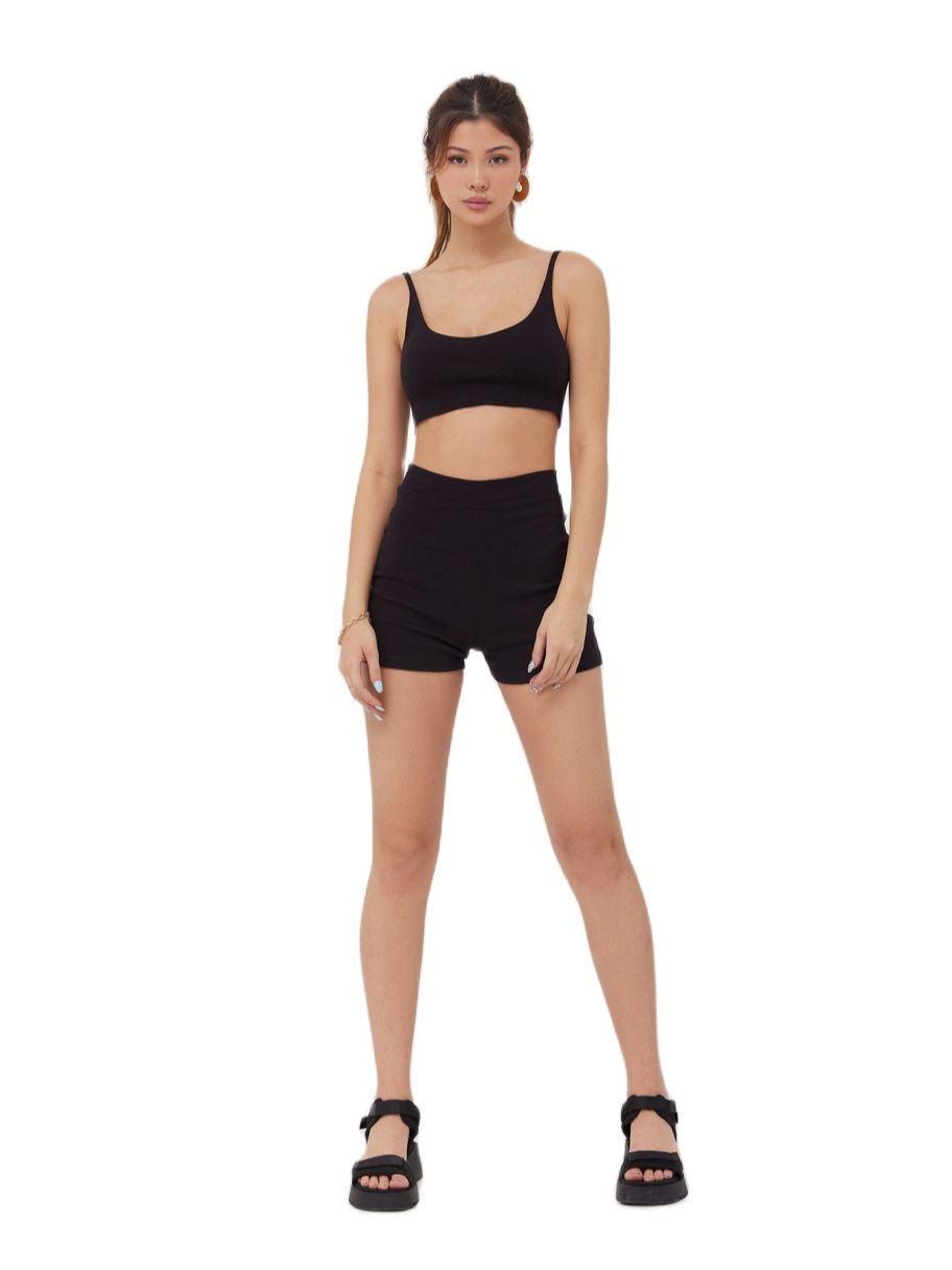 Áo bra thun màu đen và beige, là min - BLACK / BEIGE KNIT BRA