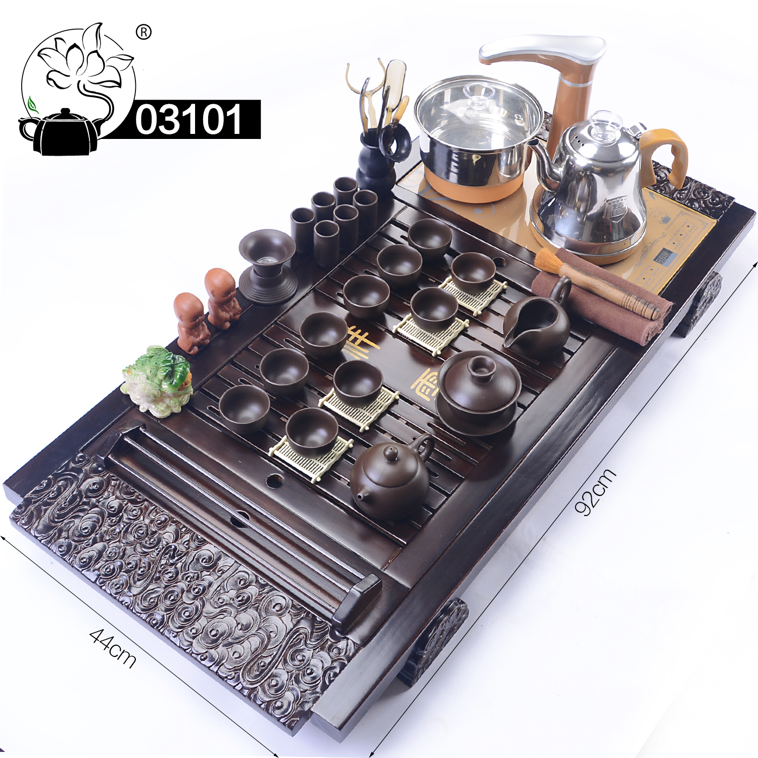 Bàn trà điện thông minh bàn gỗ mặt đá ấm chén gốm sứ tử sa để phòng khách - Mã : 031