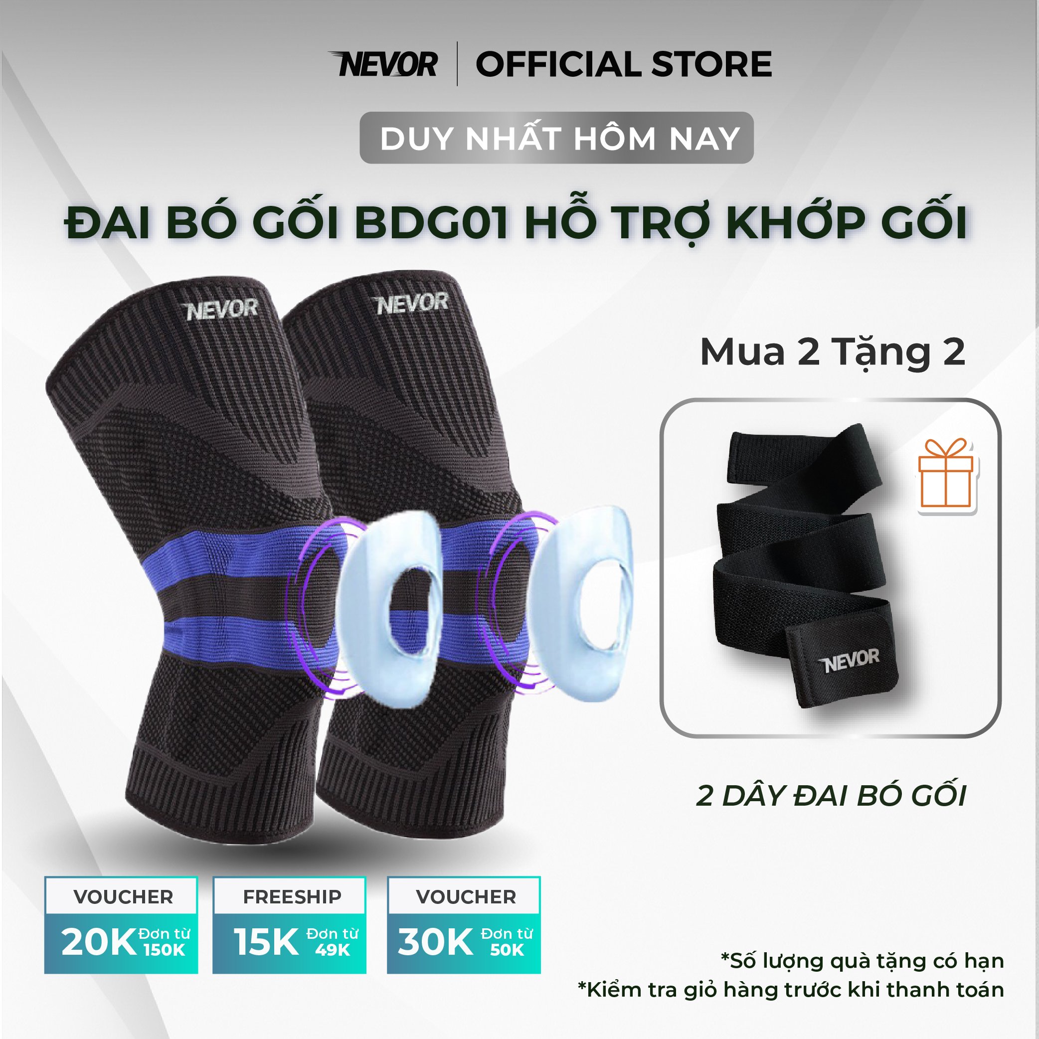 Bó gối thể thao, bó gối Nevor BDG05 giảm đau, phòng tránh chấn thương dây chằng sử dụng cho gym, bóng đá, bóng rổ...