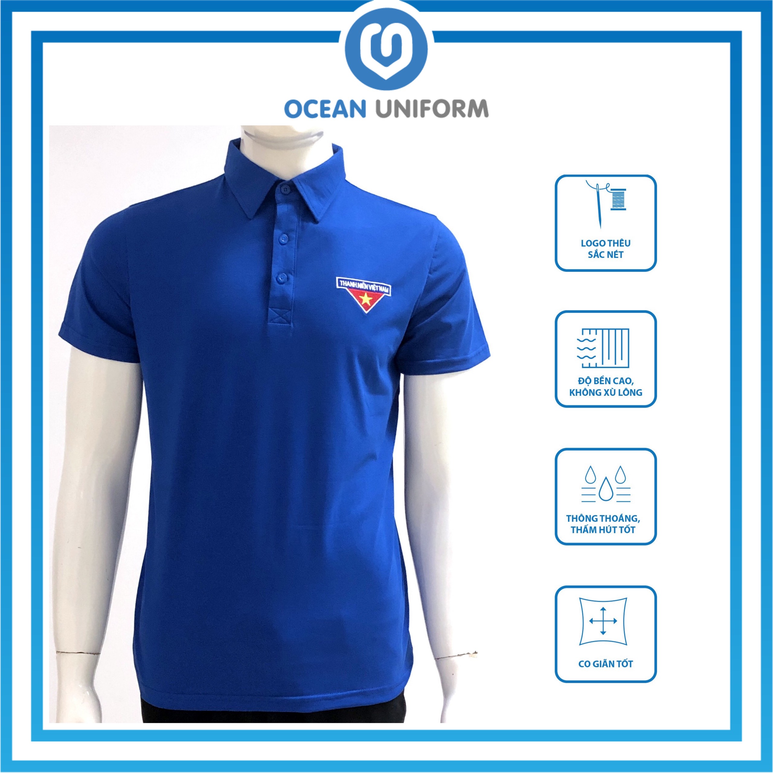 Áo Phông Đoàn Thanh Niên Cao Cấp - Vải Cotton Cao Cấp ,Logo Thêu [OCEAN UNIFORM]