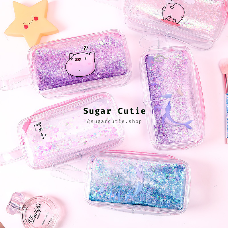 Bóp viết, đựng mỹ phẩm kim tuyến nước size to