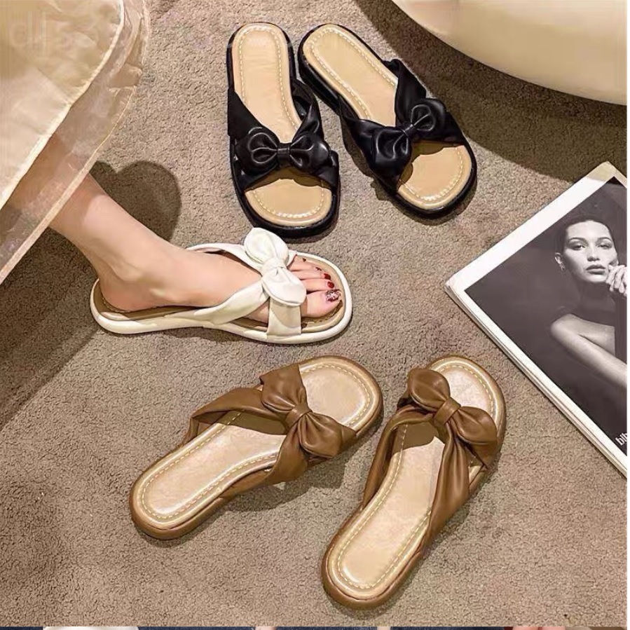 Dép nữ phối nơ , dép nơ quai da siêu mềm nhiều màu xinh xắn mẫu mới