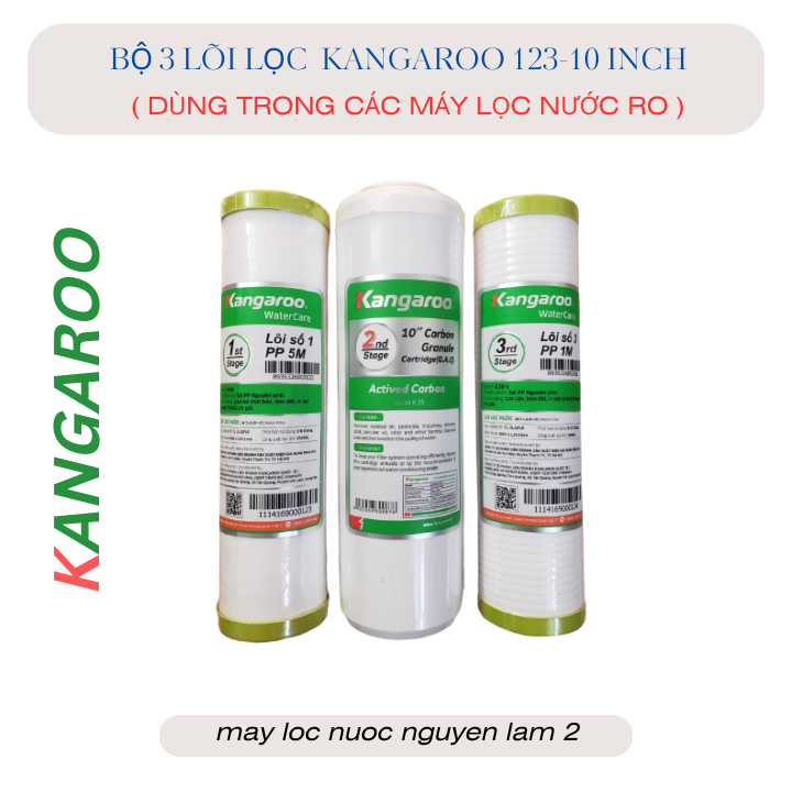 Bộ lõi lọc nước kangaroo số 123 10 inch-dùng cho máy lọc nước ro