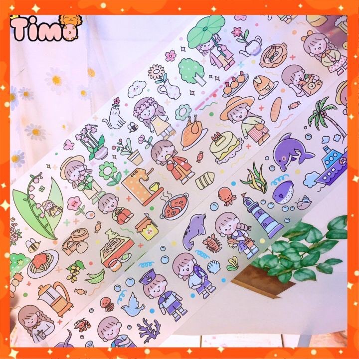 Miếng Washi Dài 30cm Rộng 6cm Washi Tape Băng Dính Anime Xinh Sticker Trong Suốt PET Cute