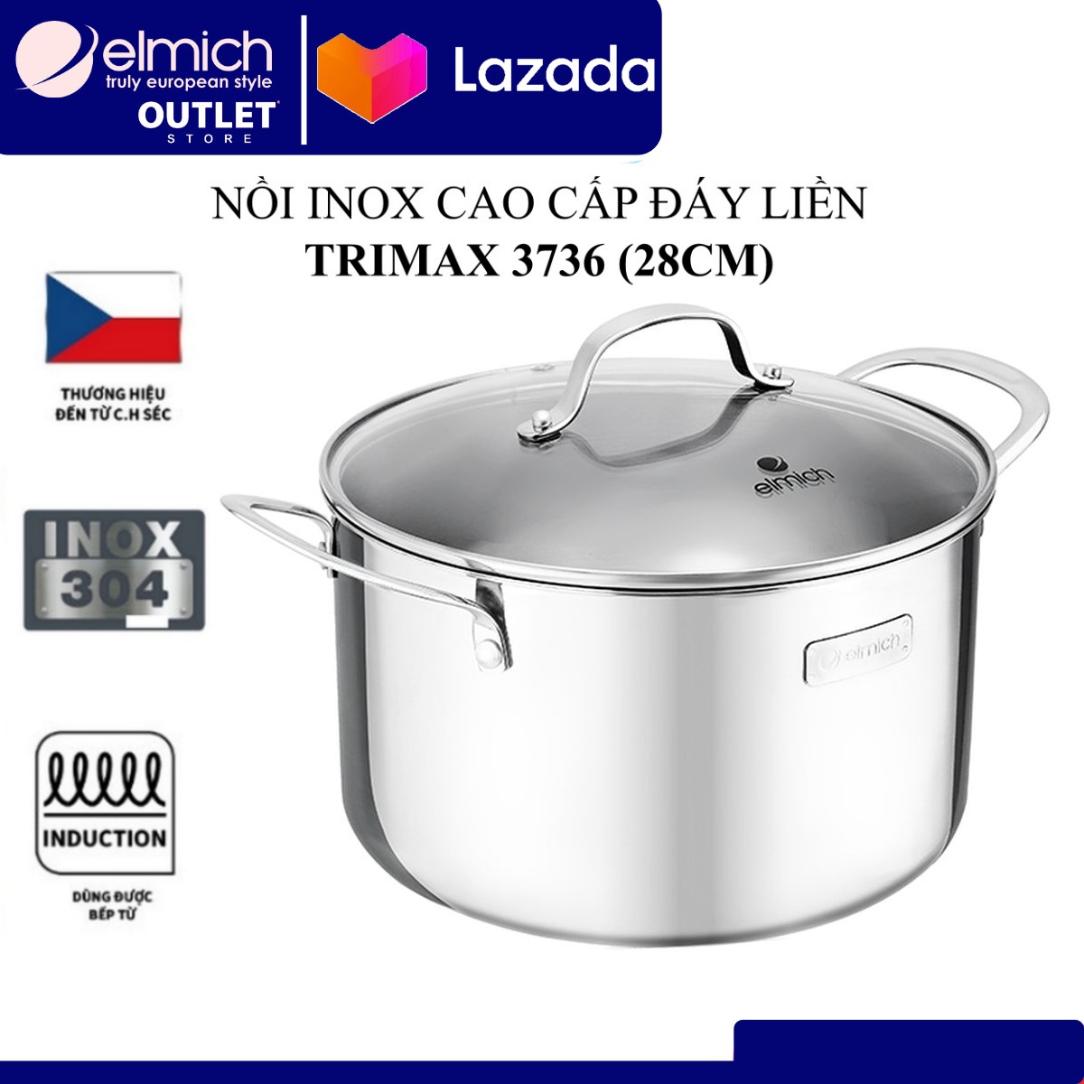 NỒI INOX CAO CẤP 3 LỚP ĐÁY LIỀN TRI-MAX 28CM