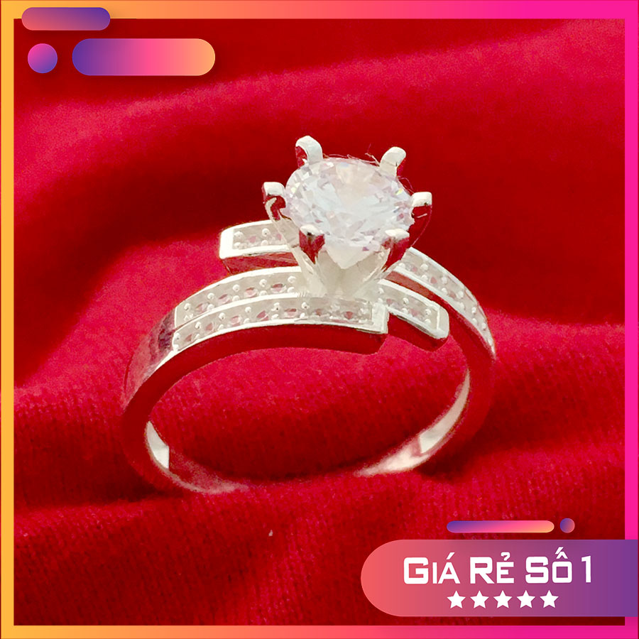 Nhẫn nữ bạc ổ cao gắn đá kim cương nhân tạo 100% chất liệu bạc 925 không xi mạ cao cấp, có thể chỉnh size tay theo yêu cầu - LMNU46
