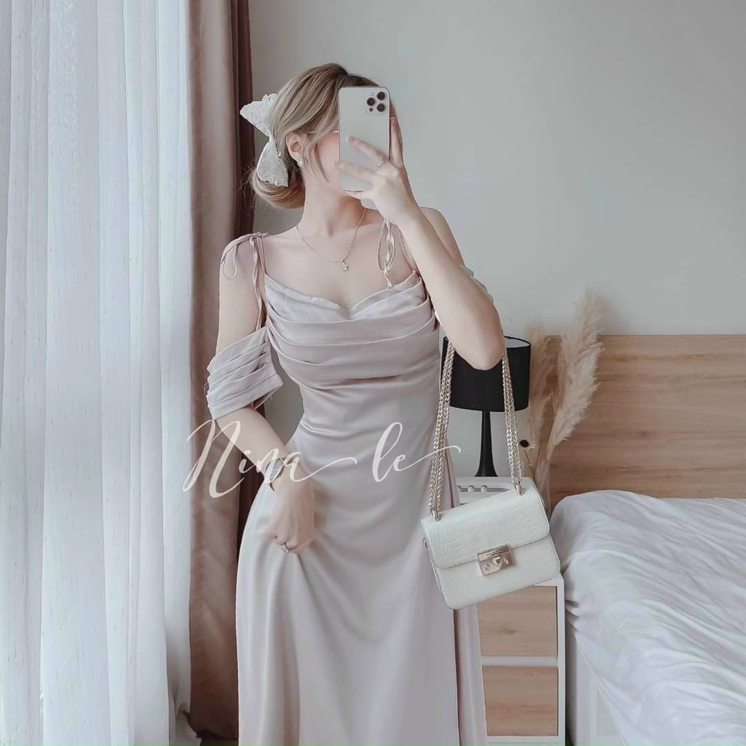 Đầm cổ đổ 2 dây form dài dự tiệc hẹn hò duyên dáng