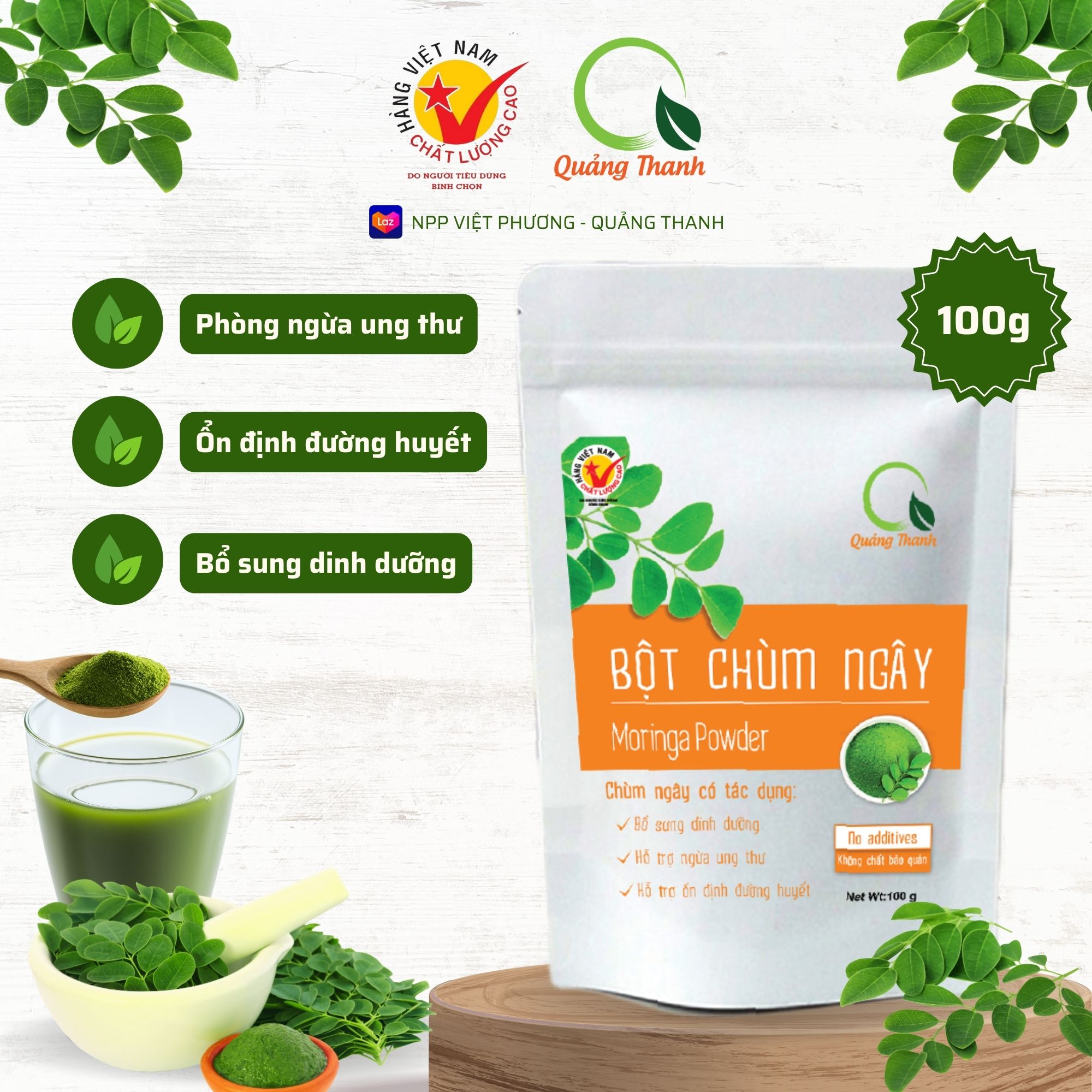 HCM-Bột Chùm Ngây Quảng Thanh gói 100g - bổ sung dinh dưỡng - phòng ngừa ung thư - ổn định đường huyết