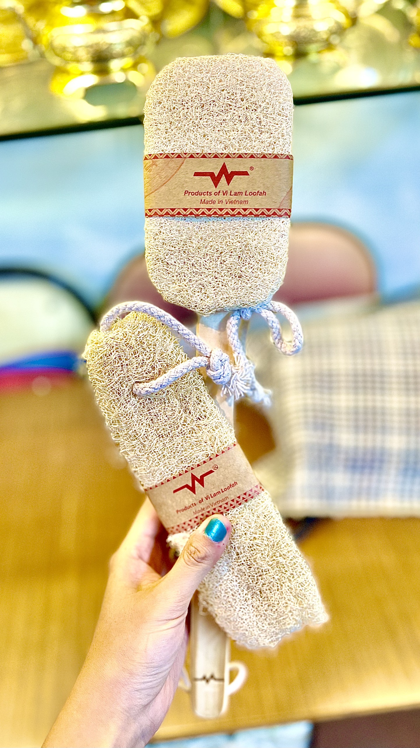 Combo cây chà lưng và bông tắm xơ mướp tự nhiên tẩy tế bào chết tuần hoàn máu giảm mụn lưng thương hiệu xơ mướp vi lâm