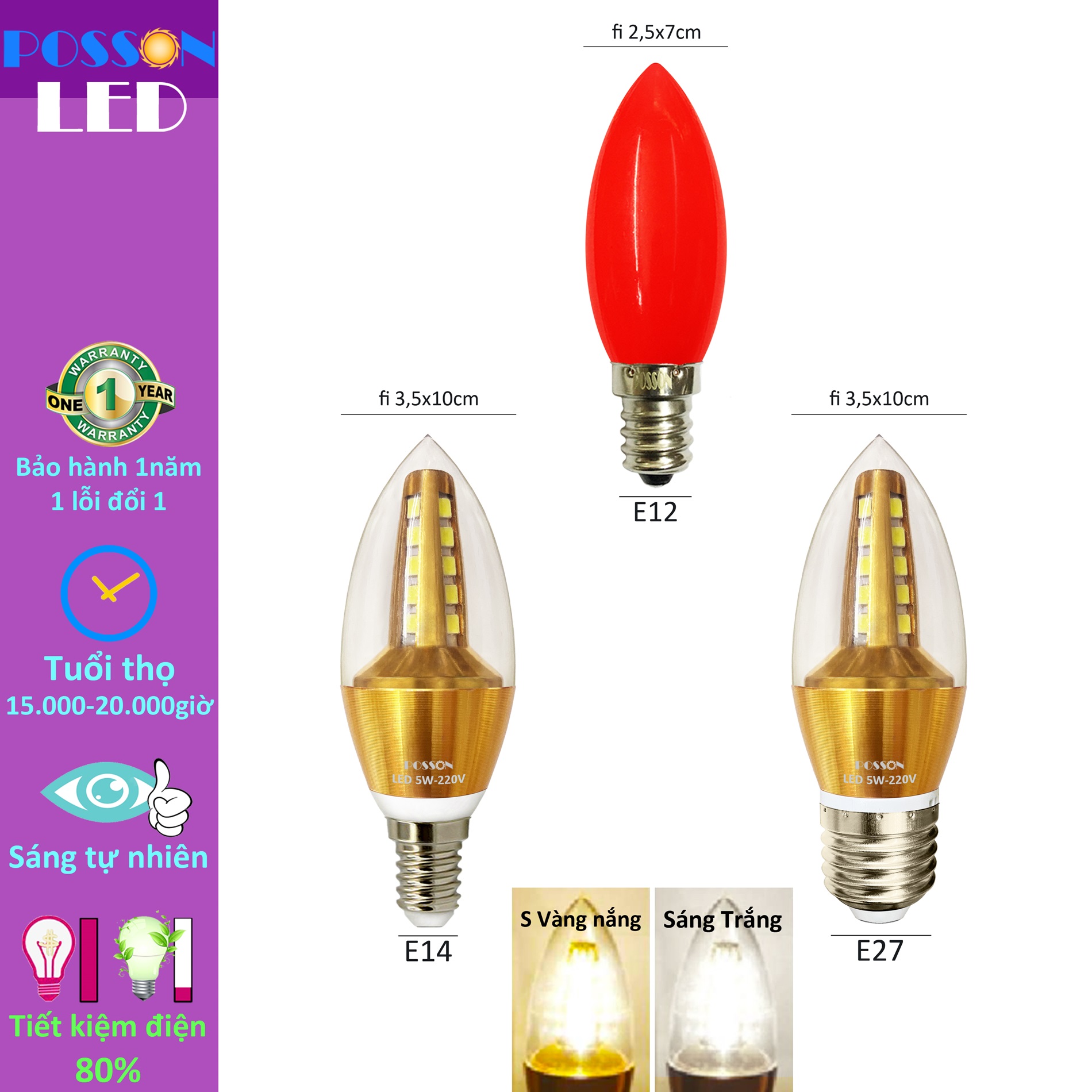 Sỉ 100 bóng đèn led nến quả nhót trái ớt cà na 1w 5w đui đuôi e12 e14 e27 trang trí posson lch-lcp-ex