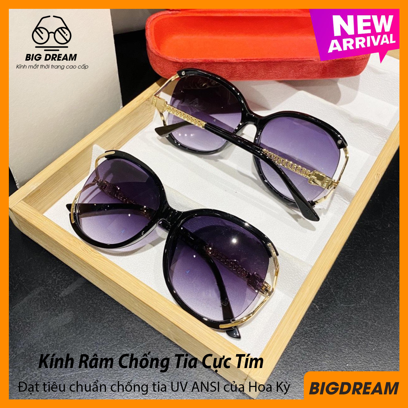 Kính mát nữ cao cấp gọng kim loại bdgc8354 - mắt kính nữ tròng chống tia uv400