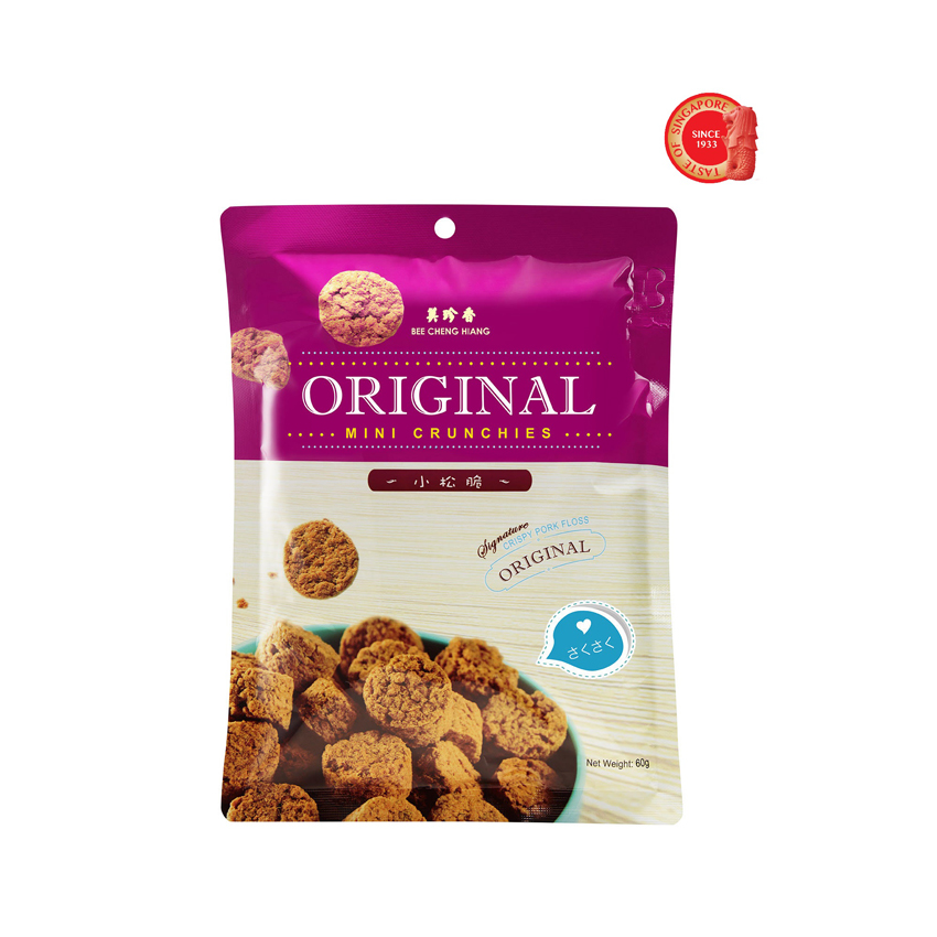 Chà bông heo giòn dạng viên Bee Cheng Hiang 60g - Original Mini Crunchies 60g - Đồ ăn vặt Singapore