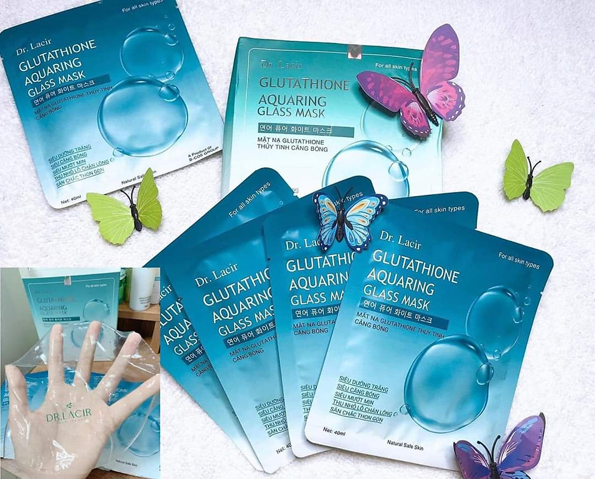 Hộp mặt nạ glutathone thuỷ tinh căng bóng dr lacir tatigi's store cấp nước thu nhỏ lỗ chân lông dưỡng trắng kiểm soát dầu ngừa mụn 6 mặt nạ kèm quà tặng