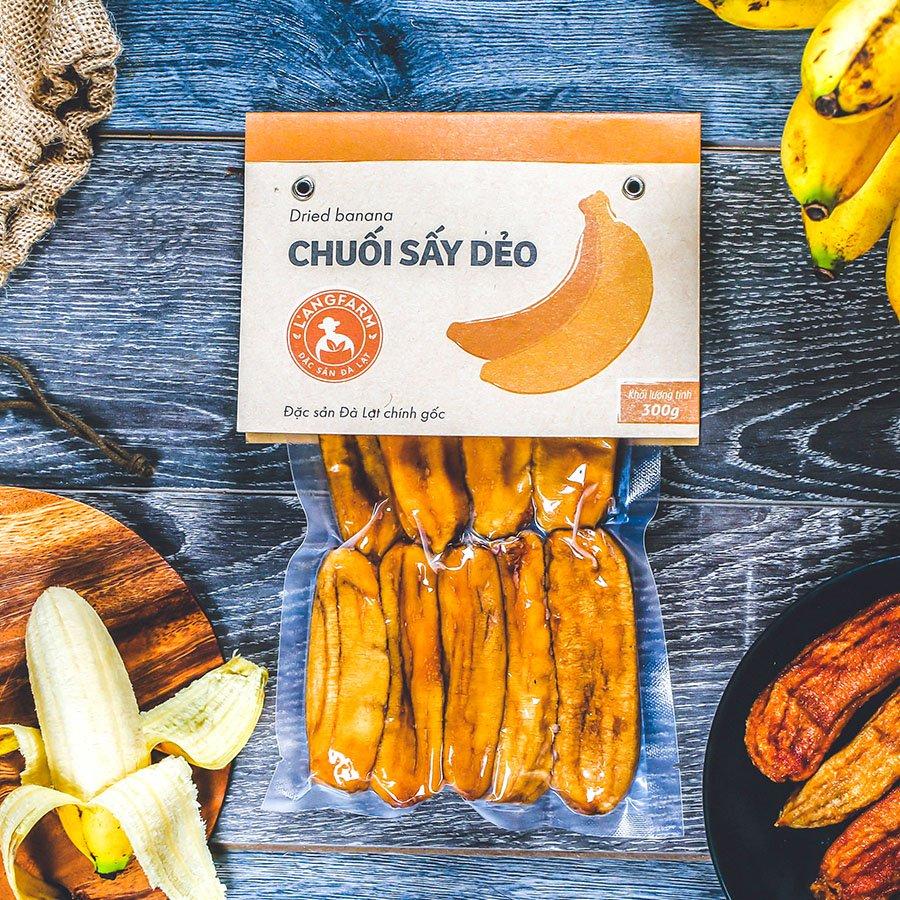 Chuối sấy dẻo l'angfarm - đặc sản đà lạt 300g/bịch, mẫu hút chân không