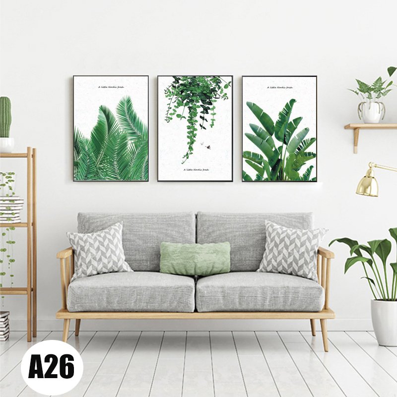 Tranh treo tường 3 bức họa tiết khu vườn xanh