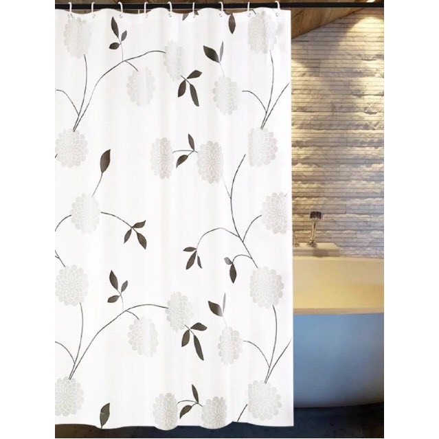 Rèm phòng tắm nhựa PEVA kèm 12 móc treo 180cm x 180cm HOA CÚC ĐEN KGD109