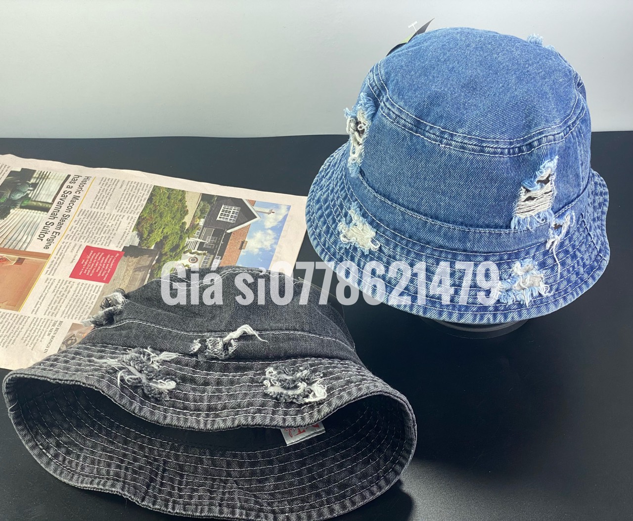 Nón bucket - mũ vành bo Jean rách phong cách chất lừ