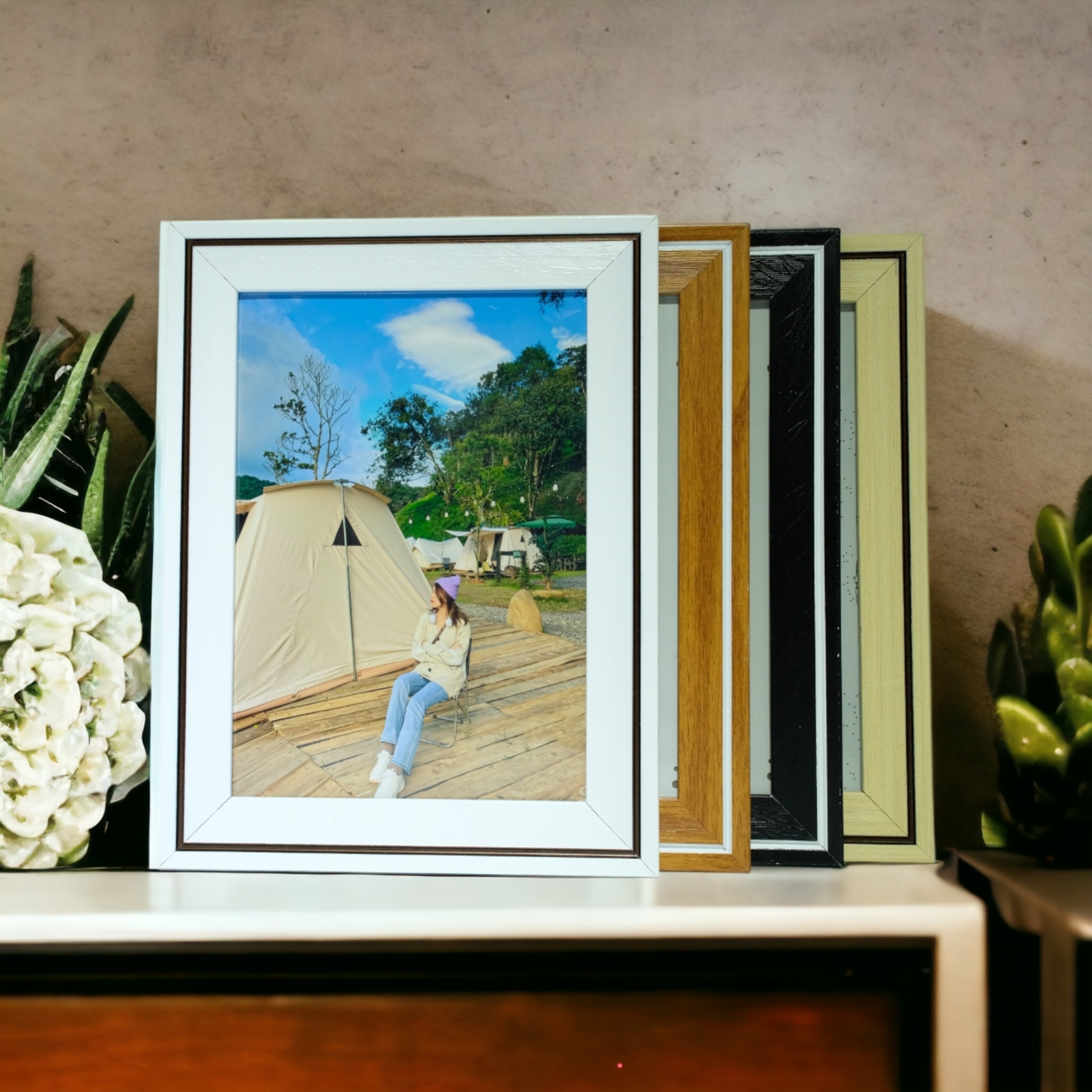 Khung ảnh viền kẻ treo tường mặt mica mỏng kích thước a4, a5, 13x18, a6