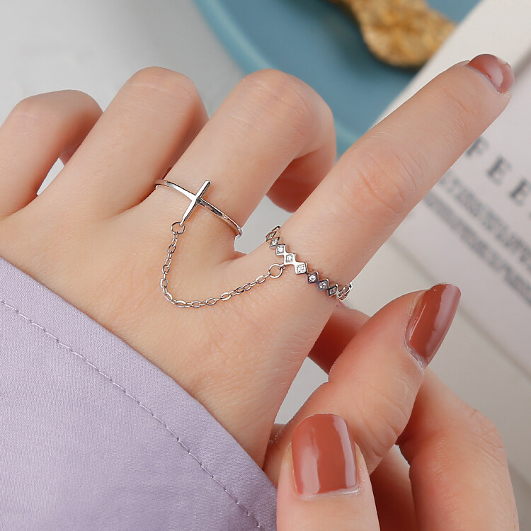 Ins Kiểu Hàn Quốc Nhẫn Chuỗi Tua Nữ Cá tính đơn giản Vòng ngọc trai kim cương hai lớp có thể điều chỉnh mở